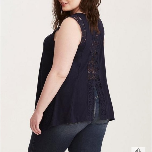 Torrid 1 Womens Blue Crochet Trim Split Back Tank Top - Picture 1 of 10